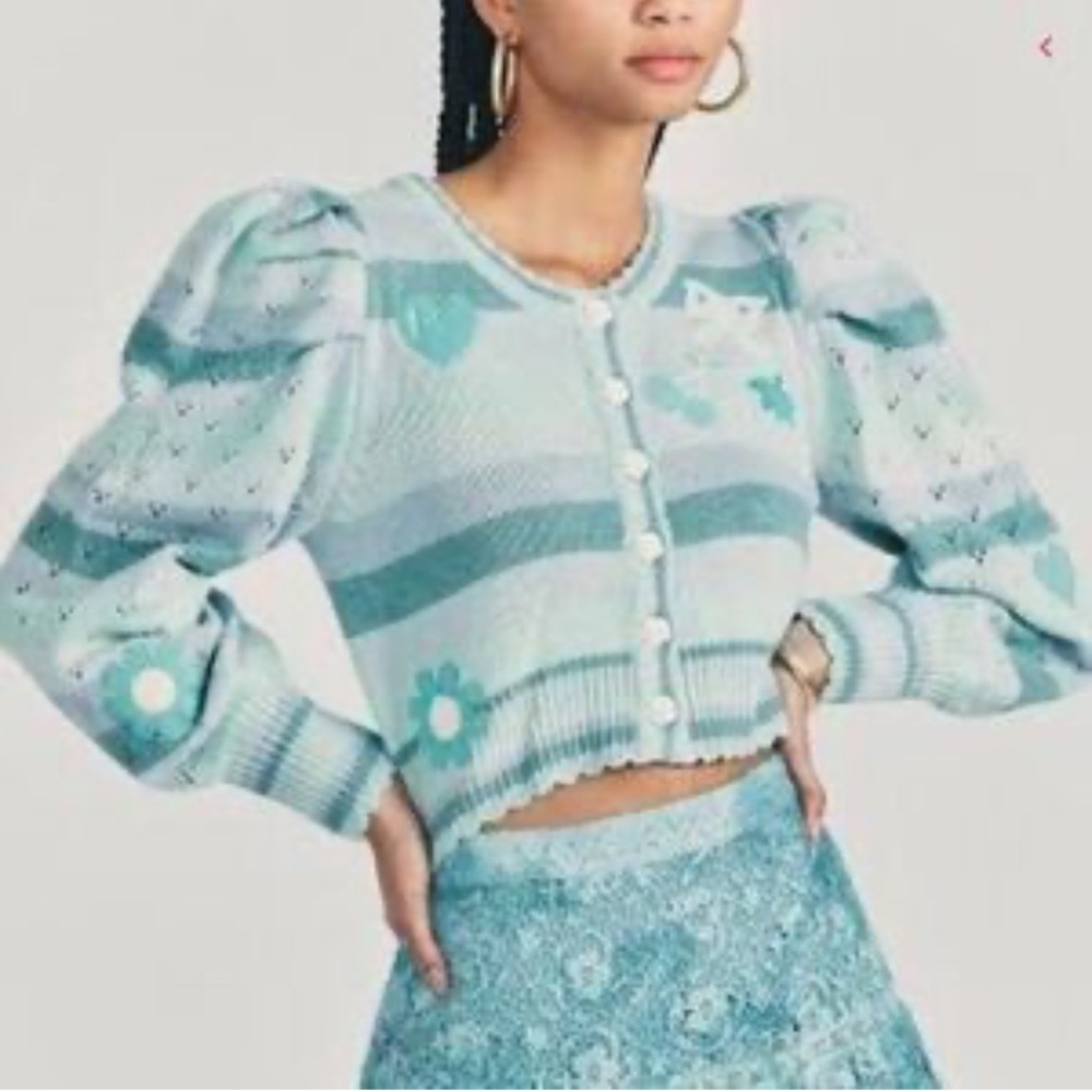 LoveShackFancy Vesper Cropped Cardigan in the Mint Julep
